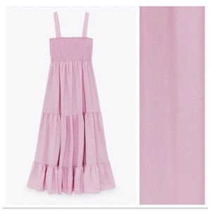 ZARA Pink Poplin Maxi layered Dress- size large.